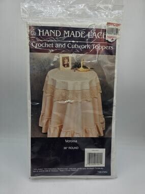 Verona brand 36" round handmade lace crochet and cutwork topper